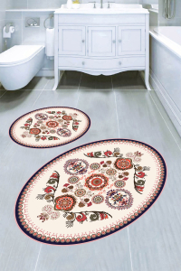 Oval Modern Motifli 2li Banyo Paspası (50x60 cm - 60x100 cm) - 4