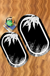 Oval Şerit Detaylı Özel Tasarımlı 2'li Banyo Paspası (50x60 cm - 60x100 cm) - 3