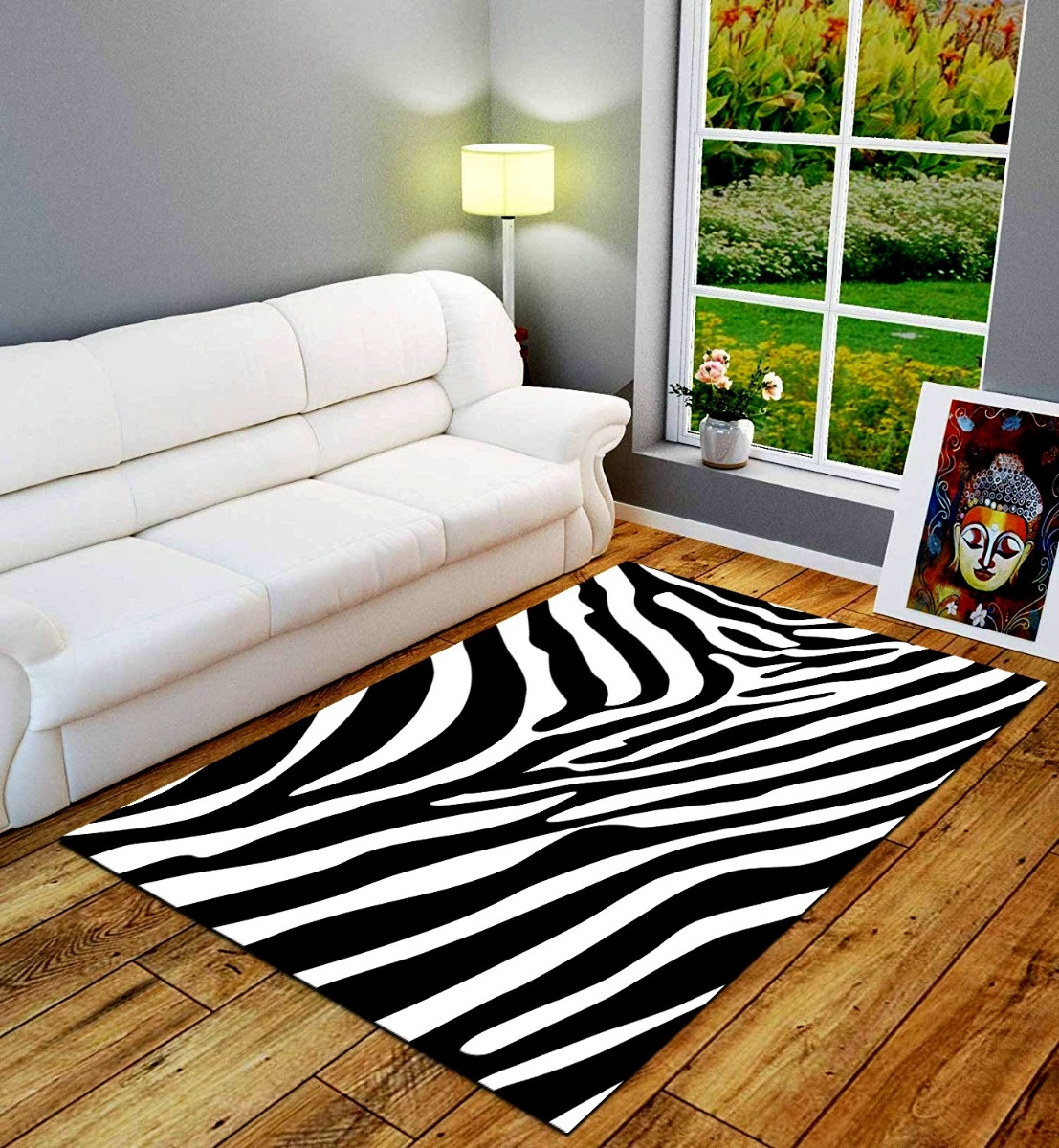 Özel Çizim Zebra Desenli Dijital Baskılı Halı