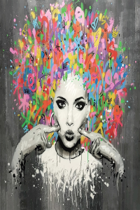 Özel Portre Çizim Ve Grafiti Çalışması Dijital Baskılı Halı - Thumbnail
