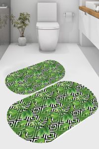 Palmiye Yaprak Desenli 2'li Banyo Paspası (50x60 cm - 60x100 cm) - 5