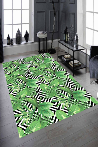 Palmiye Yaprak Desenli Dijital Baskılı Halı - 1