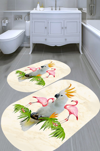 Papağan ve Flamingolar Desenli 2li Banyo Paspası (50x60 cm - 60x100 cm) - 1