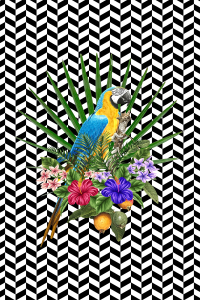 Papağan Ve Geometrik Zemin Dijital Baskılı Halı - Thumbnail
