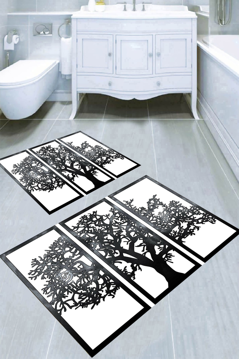 Parçalı Ağaç Tablo Desenli 2li Banyo Paspası (50x60 cm - 60x100 cm)