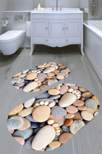 Parmak Taş Desenli 2'li Banyo Paspası (50x60 cm - 60x100 cm) - 1