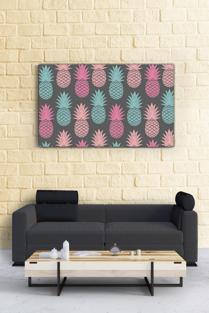 Pastel Ananas Desenli Dijital Baskılı Kanvas Tablo