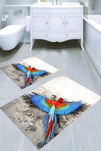 Pastel Renkler Papağan Desenli 2'li Banyo Paspası (50x60 cm - 60x100 cm) - Thumbnail