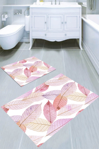 Pastel Renkli Yapraklar 2li Banyo Paspası (50x60 cm - 60x100 cm) - Thumbnail