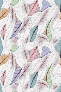 Pastel Tonlar Simetrik Yaprak Desenli Dijital Baskılı Halı - Thumbnail