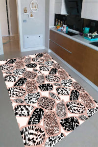Pembe Çerçeve Leopar ve Zebra Desenli Dijital Baskılı Halı - 1