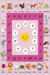 Pembe Eğitici Figürler Desenli Dijital Baskılı Halı - 2