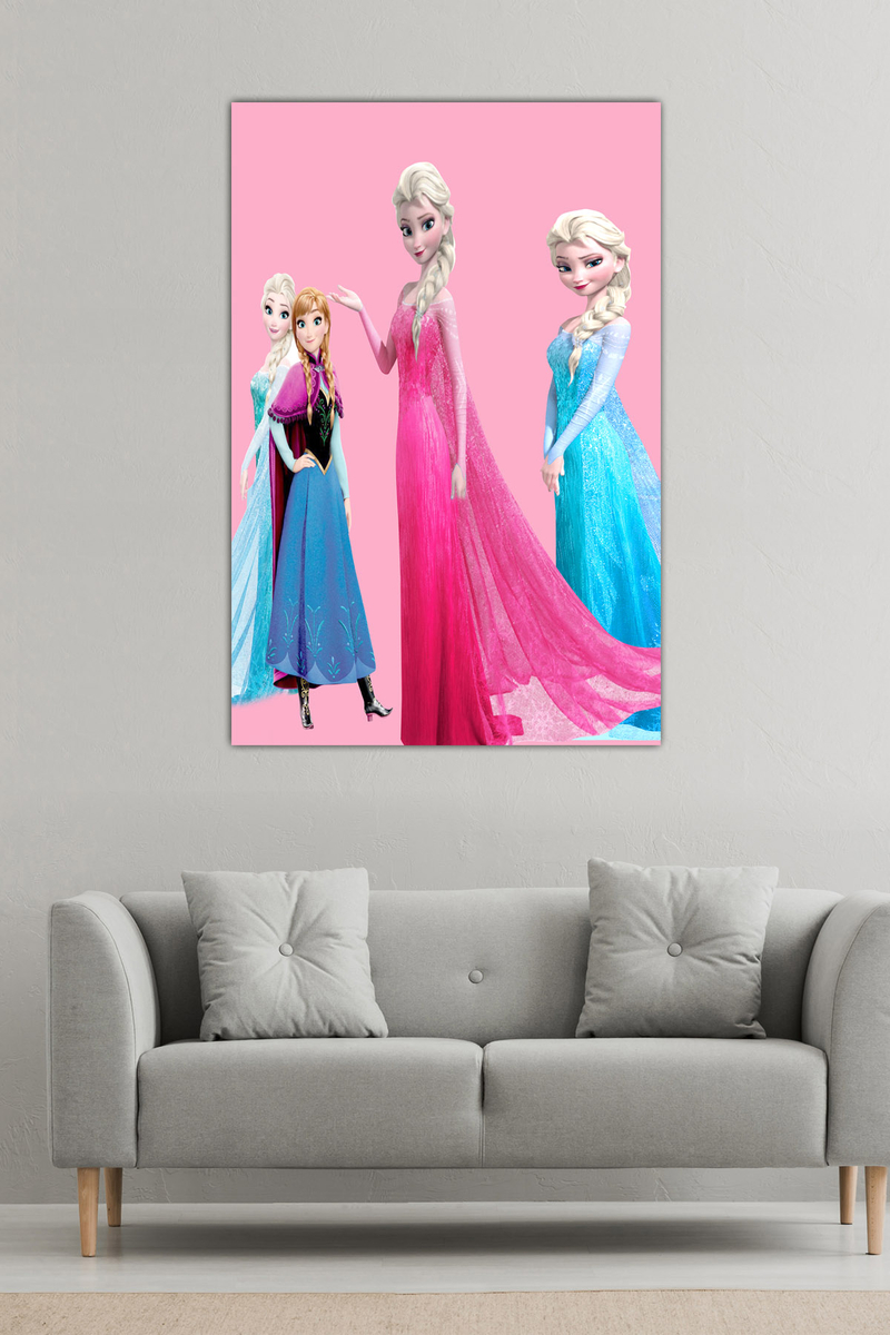 Pembe Elsa Desenli Dijital Baskılı Kanvas Tablo