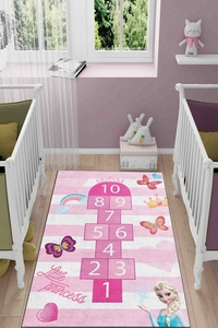 Pembe Elsa Prenses Seksek Desenli Dijital Baskılı Halı - 3