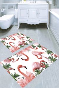 Pembe Flamingo Çerçeve Desenli 2li Banyo Paspası (50x60 cm - 60x100 cm) - 3