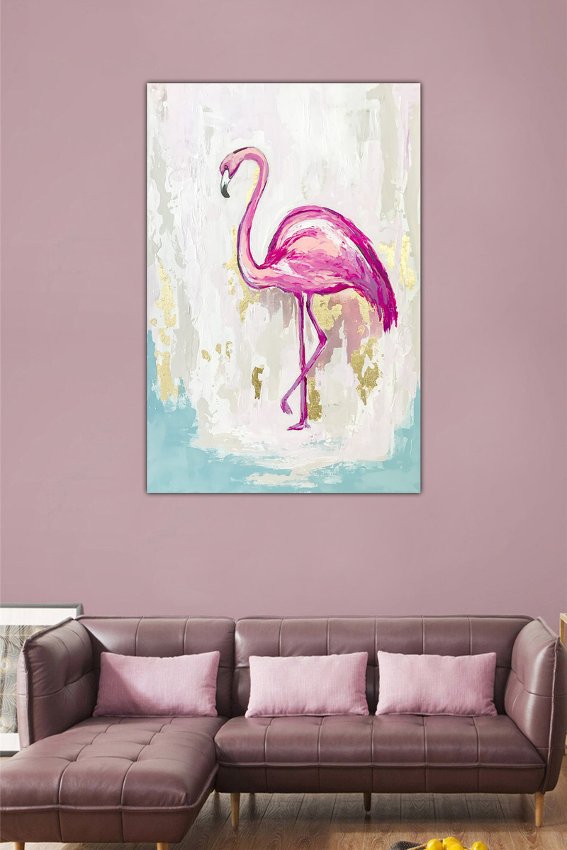 Pembe Flamingo Desenli Dijital Baskılı Kanvas Tablo
