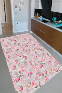 Pembe Karanfil Desenli Dijital Baskılı Halı - 1