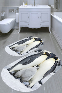 Penguen Ailesi Desenli 2'li Banyo Paspası (50x60 cm - 60x100 cm) - 1