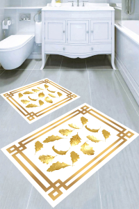 Portre Yaprak Desenli 2'li Banyo Paspası (50x60 cm - 60x100 cm) - Thumbnail