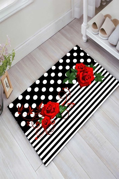 Puan Çizgiler Ve Güller Dijital Baskılı Halı - resmiro