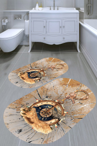 Pusula Çarpması Desenli 2'li Banyo Paspası (50x60 cm - 60x100 cm) - 5