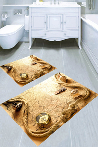 Pusula ve Harita Desenli 2'li Banyo Paspası (50x60 cm - 60x100 cm) - 3