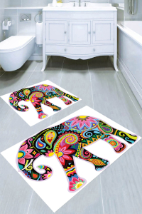 Rengarenk Fil Desenli 2li Banyo Paspası (50x60 cm - 60x100 cm) - 3
