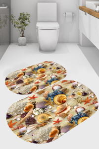 Renkli Deniz Kabukları Tasarımlı 2&prime;li Banyo Paspası (50x60 cm - 60x100 cm) - 1