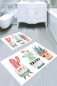 Renkli Kaktüs Desenli 2′li Banyo Paspası (50x60 cm - 60x100 cm) - 3