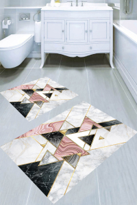 Renkli Mermer Desenli 2&prime;li Banyo Paspası (50x60 cm - 60x100 cm) - 4