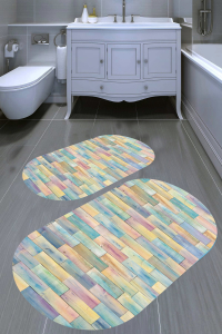 Renkli Palet Desenli 2'li Banyo Paspası (50x60 cm - 60x100 cm) - 4