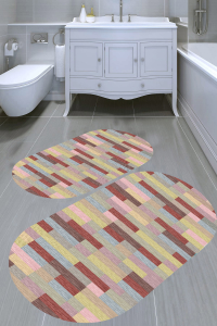 Renkli Parke Desenli 2'li Banyo Paspası (50x60 cm - 60x100 cm) - 1