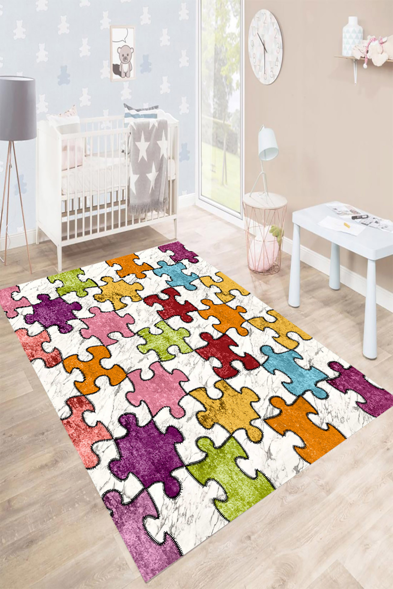 Renkli Puzzle Desenli Dijital Baskılı Halı Örtüsü HRC1515