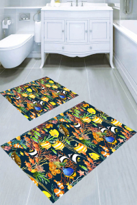 Renkli Su Dünyası Desenli 2li Banyo Paspası (50x60 cm - 60x100 cm) - 4