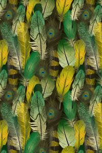 Renkli Tavus Kuşu Tüyü Desenli Dijital Baskılı Halı - Thumbnail