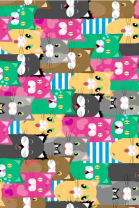 Renkli Ve Sevimli Kedi Çizimleri Dijital Baskılı Halı - Thumbnail