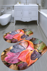 Renkli Yaprak Desenli 2'li Banyo Paspası (50x60 cm - 60x100 cm) - 4