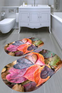 Renkli Yaprak Desenli 2'li Banyo Paspası (50x60 cm - 60x100 cm) - Thumbnail