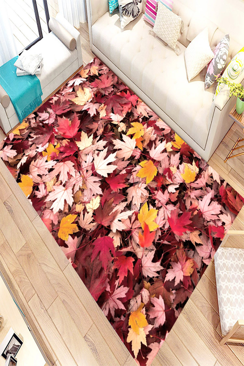 Renkli Yaprak Desenli Dijital Baskılı Halı