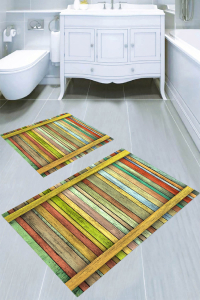 Retro Ahşap Desenli 2li Banyo Paspası (50x60 cm - 60x100 cm) - 4