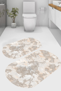 Retro Eskitme Desenli 2'li Banyo Paspası (50x60 cm - 60x100 cm) - 5