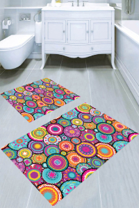 Retro Geometrik Desenli 2li Banyo Paspası (50x60 cm - 60x100 cm) - 4