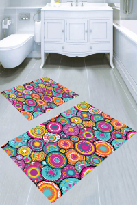 Retro Geometrik Desenli 2li Banyo Paspası (50x60 cm - 60x100 cm) - 1