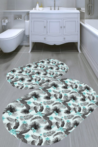 Retro Palmiye Desenli 2&prime;li Banyo Paspası (50x60 cm - 60x100 cm) - 5