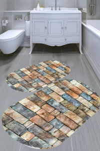 Retro Taş Desenli 2'li Banyo Paspası (50x60 cm - 60x100 cm) - 4