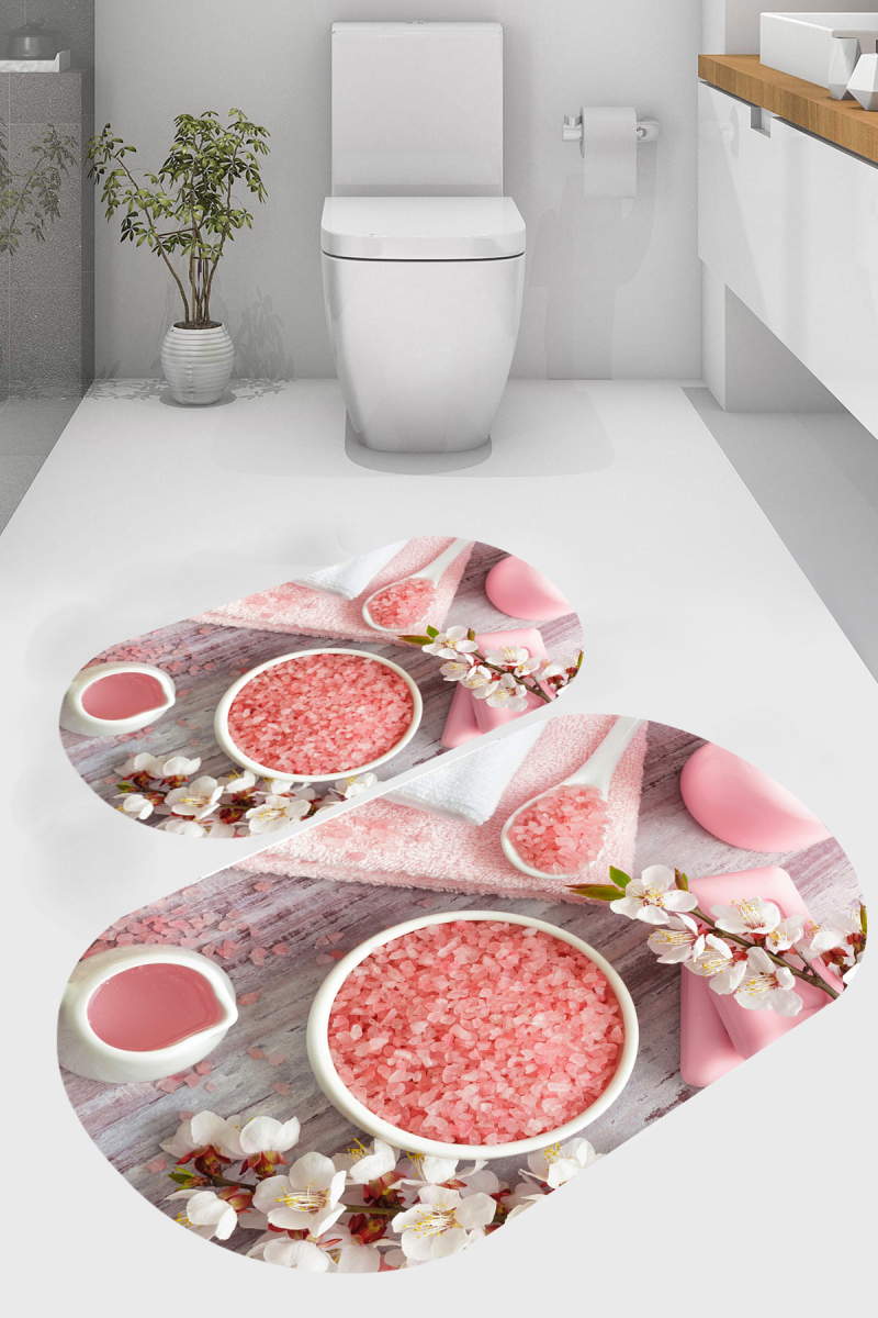 Sabunlu Desenli 2'li Banyo Paspası (50x60 cm - 60x100 cm)