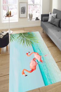 Sahildeki Flamingolar Desenli Dijital Baskılı Halı - 1