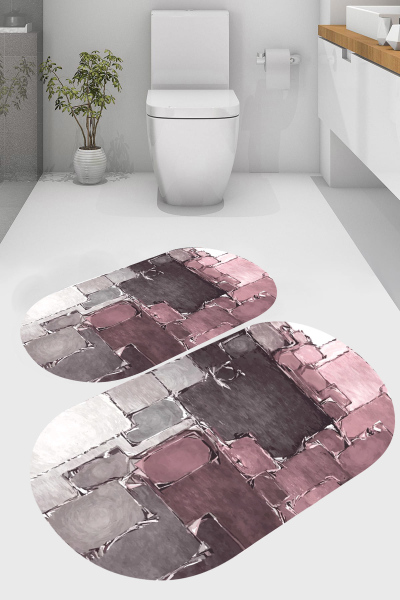 Sanatsal Boyalı 2'li Banyo Paspası (50x60 cm - 60x100 cm) - resmiro
