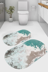 Sanatsal Boyalı Desenli 2'li Banyo Paspası (50x60 cm - 60x100 cm) - Thumbnail