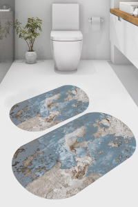 Sanatsal Desenli 2'li Banyo Paspası (50x60 cm - 60x100 cm) - Thumbnail